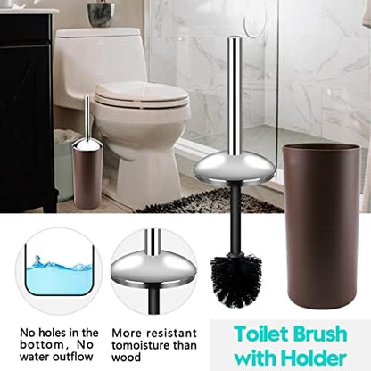 Compact 6-Piece Plastic Bathroom Accessories Set with Small Trash Can, Soap Dispenser, Toothbrush Holder, Cup, Soap Dish, Toilet Brush for Guest Bathroom Dorm Apartment (Coffee)