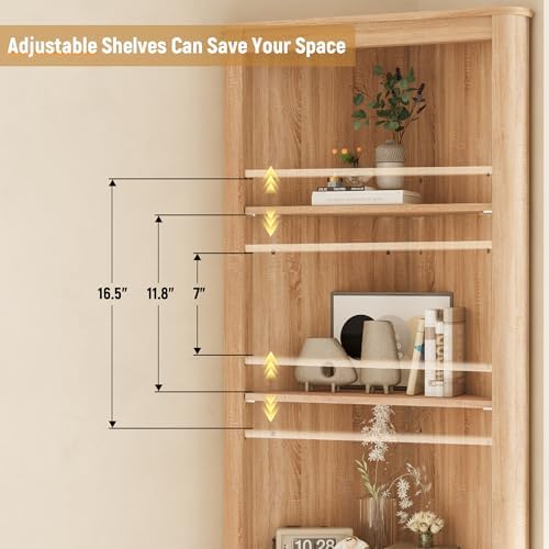 INNOD 69" Tall Corner Shelf with Doors, 6-Tier Corner Storage Cabinet with Doors, Space Saver Shelf for Bathroom, Bathroom Floor Cabinet for Living Room Kitchen, Hallway