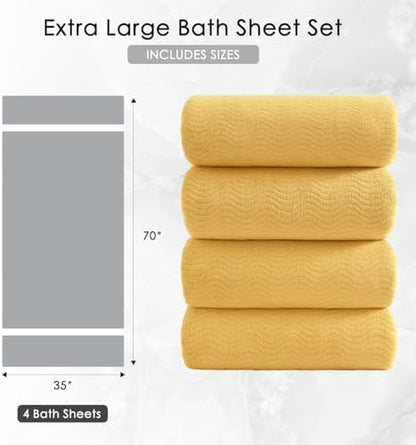 4 Piece Extra Large Bath Towel 35"x70" Oversized Bath Sheet Bath Towel Set for Bathroom Ultra Soft Cozy Highly Absorbent Quick Dry Bathroom Towel for Spa Gym Hotel,Shower Towel for Daily Use,Yellow
