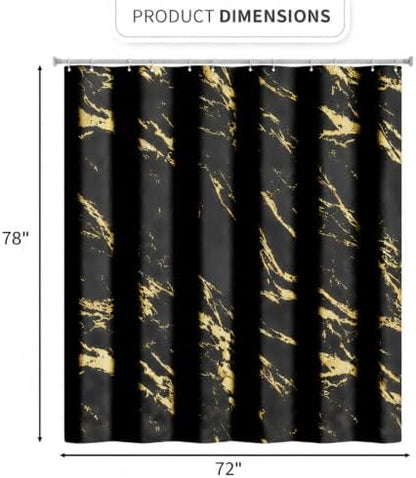 Black and Gold Shower Curtain 72 x 78 Inch, Extra Long Black Marble Shower Curtain, Modern Fabric Shower Curtains for Bathroom, Water Resistant Bath Curtain Set with Hooks, Black Gold Texture