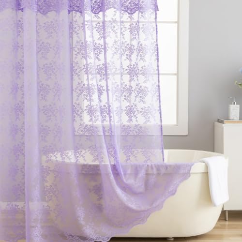 TUDECO Lavender Purple Lace Shower Curtain with Valance, 72 x 72 Inch