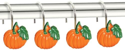 Halloween Pumpkin Shower Curtain Hooks, 12Pcs Thanksgiving Decorative Shower Hooks for Shower Curtain, CHICTIE Autumn Fall Shower Curtain Rings Rustproof for Bathroom Bedroom Room Decor