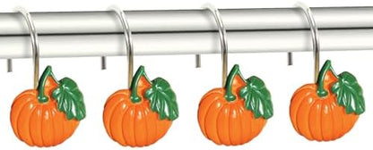 Halloween Pumpkin Shower Curtain Hooks, 12Pcs Thanksgiving Decorative Shower Hooks for Shower Curtain, CHICTIE Autumn Fall Shower Curtain Rings Rustproof for Bathroom Bedroom Room Decor