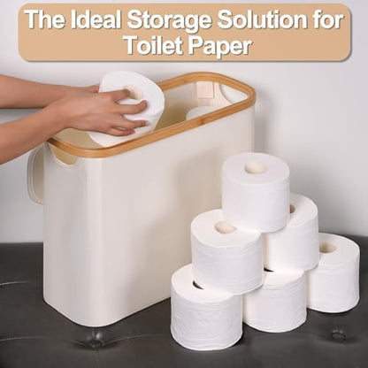 efluky Toilet Paper Basket 28L, Toilet Paper Holder with Lid for Bathroom, Free Standing Storage Organizer Holds Up to 9-12 Rolls (Beige, 1)