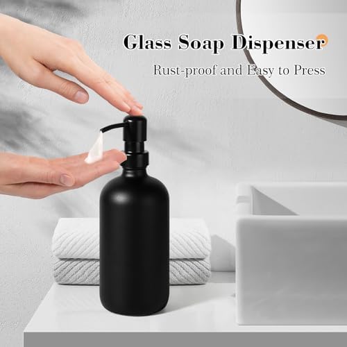 Black Bathroom Accessories Set, 7 Pcs Matte Black Bathroom Accessory Set with Trash Can, Soap Dispenser, Toothbrush Holder, Soap Dish, Vanity Tray, Qtip Holder, Modern Bathroom Sets Complete Decor
