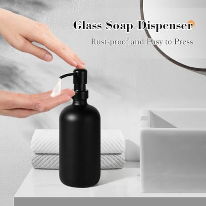 Black Bathroom Accessories Set, 7 Pcs Matte Black Bathroom Accessory Set with Trash Can, Soap Dispenser, Toothbrush Holder, Soap Dish, Vanity Tray, Qtip Holder, Modern Bathroom Sets Complete Decor