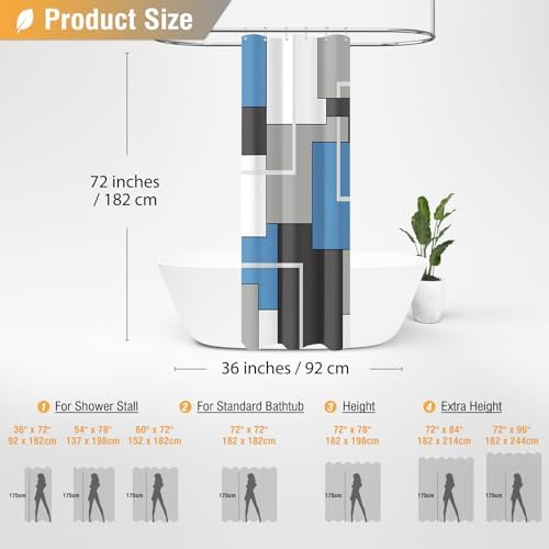 BTTN 36x72 Half Geometric Waterproof Fabric Shower Curtain, Moonlight Blue