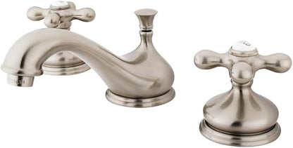 Kingston Brass KS1168AX Heritage Widespread Lavatory Faucet with Metal Cross Handle, Brushed Nickel