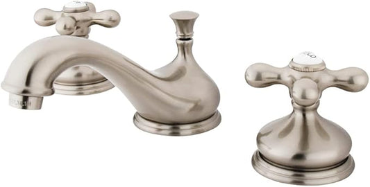 Kingston Brass KS1168AX Heritage Widespread Lavatory Faucet with Metal Cross Handle, Brushed Nickel
