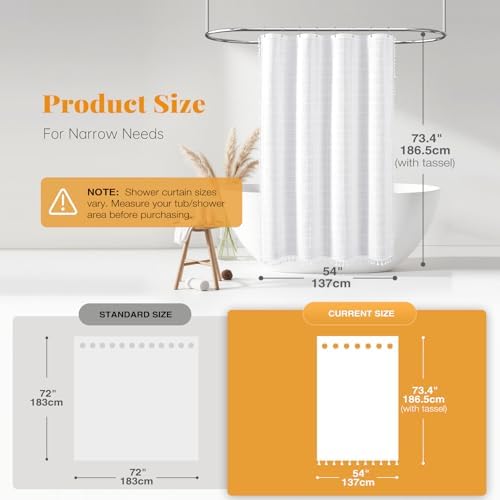 BTTN 54x72 Boho Farmhouse Linen Heavy Duty Fabric Shower Curtain Set, White