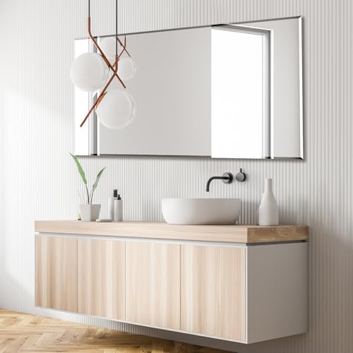 Frameless Wall Mirror Beveled Edge 48” x 30“ Bathroom Mirror for Over Sink