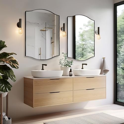 ANDY STAR 30"x40" Scalloped Wall Mirror，Matte Black Rectangle Bathroom Mirror with Curved Edge Stainless Steel Metal Frame, Large Wall-Mounted Mirror for Bathroom, Entryway (Horizontal/Vertical)