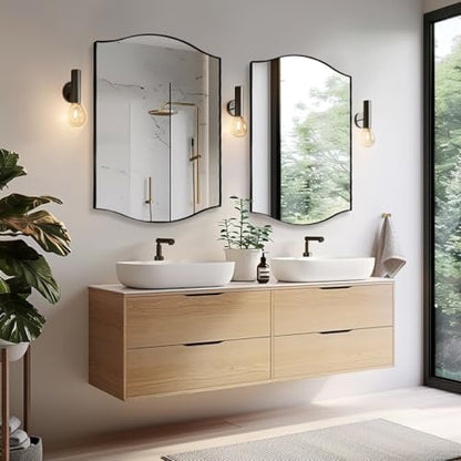 ANDY STAR 30"x40" Scalloped Wall Mirror，Matte Black Rectangle Bathroom Mirror with Curved Edge Stainless Steel Metal Frame, Large Wall-Mounted Mirror for Bathroom, Entryway (Horizontal/Vertical)