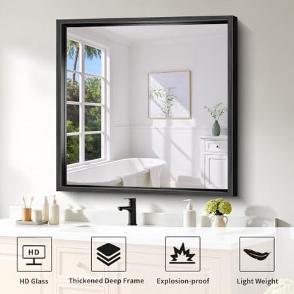 Bathroom Mirror, 36 x 36 inch Brushed Black Square Mirrors for Wall