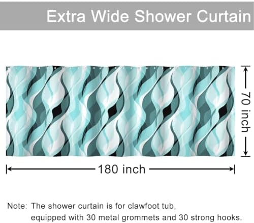 Teal Striped Clawfoot Tub Shower Curtain 180x70 inch 30 Hooks