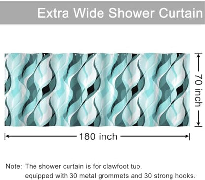 Teal Striped Clawfoot Tub Shower Curtain 180x70 inch 30 Hooks