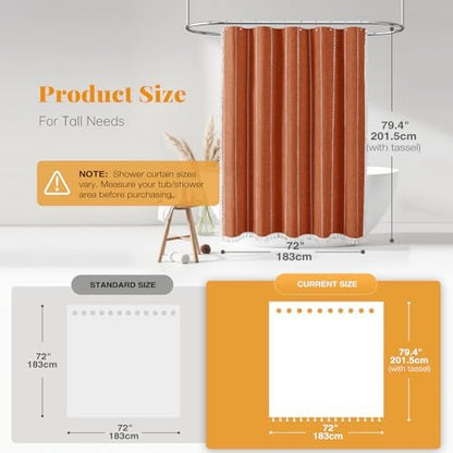 BTTN 72x78 Long Farmhouse Linen Heavy Duty Shower Curtain, Burnt Orange