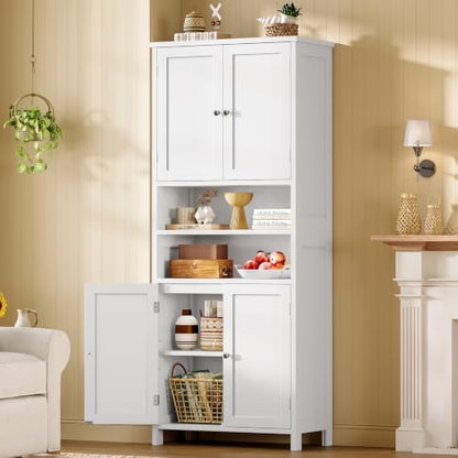 TEENFON 66.9" H Tall Bathroom Storage Cabinet with 4 Doors & 2 Open Shelves
