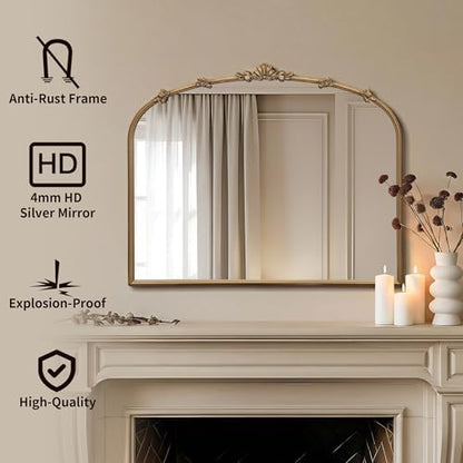 Besdomus Vintage Gold Arched Mirror: 36"x29" Antique Vanity Mirror