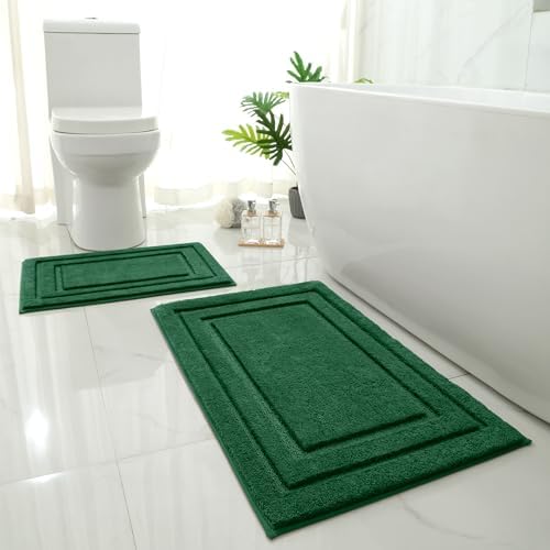 HOMEIDEAS Bathroom Rugs Sets 2 Piece, Non Slip Bath Mat Dark Green