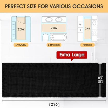 IM HOME Extra Large Waffle Bath Mat, Boho Bathroom Rugs Absorbent Non Slip, Ultra Soft Bathroom Mat, Machine Washable Knit Bath Rugs with Border for Bathroom, Bedroom, Kitchen, Shower, 6'x2', Black