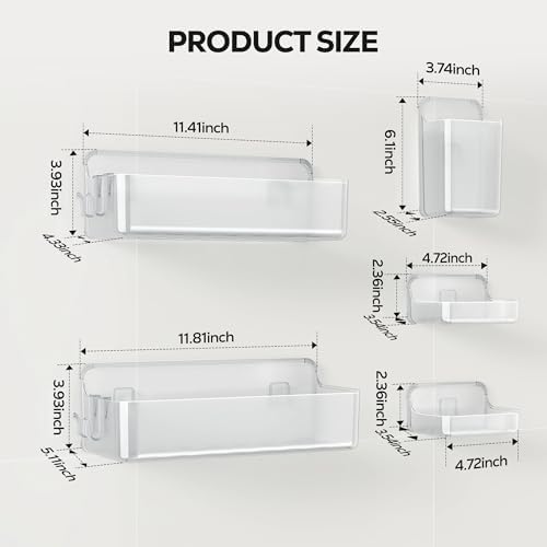 Nieifi Adhesive Shower Shelves, Clear, 5 Pieces
