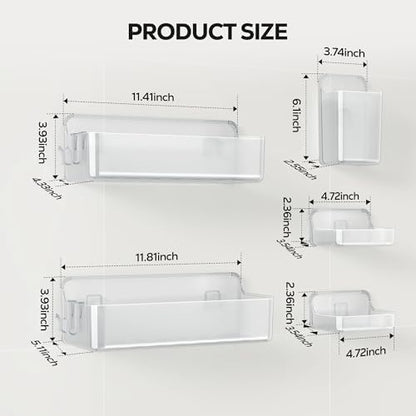 Nieifi Adhesive Shower Shelves, Clear, 5 Pieces