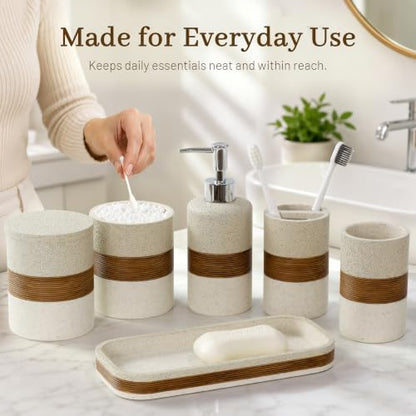 YMXYJM 6-Piece Resin Bathroom Accessories Set, Beige