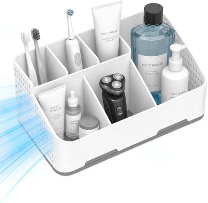 TQRR Bathroom Countertop Organizer -6 Slots Drain Tray Toothbrush Holders
