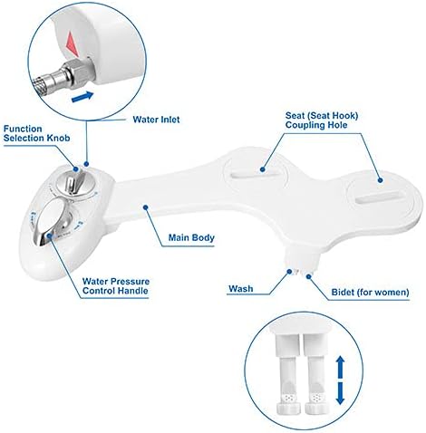 iMounTEK Fresh Cold Water Spray Bidet, Self-Cleaning Dual Nozzle Bidet, Water Pressure Control Handle & Mode Switch, Frontal Rear/Feminine Wash, Non-Electric Mechanical Toilet Seat Cover Attachment