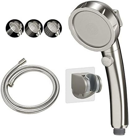KAIYING Drill-Free High Pressure Handheld Shower Head with ON/OFF Switch, 3 Spray Modes - Brushed Nickel | 3 Spray Modes with ON/OFF Switch, Detachable Dog Shower Attachment, Pet Shower Wand with Bracket & Hose, Brushed Nickel