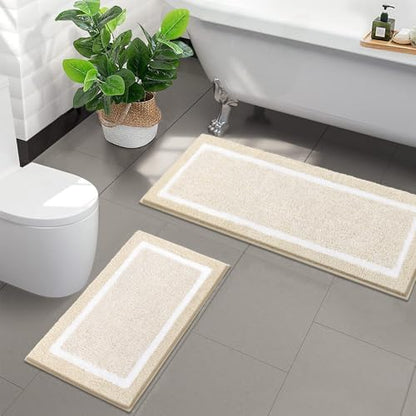 Pauwer Bathroom Rugs Sets 2 Piece, Non Slip Washable Bath Mat, Light Beige