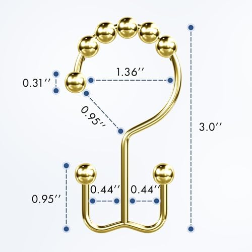 Bathway Shower Curtain Hooks Gold Shower Curtain Rings, 12 Pcs Double Hook Shower Curtain Hooks Rings Rust Shower Curtain Hangers Proof, Metal Shower Hooks for Bathroom Shower Curtain Rod