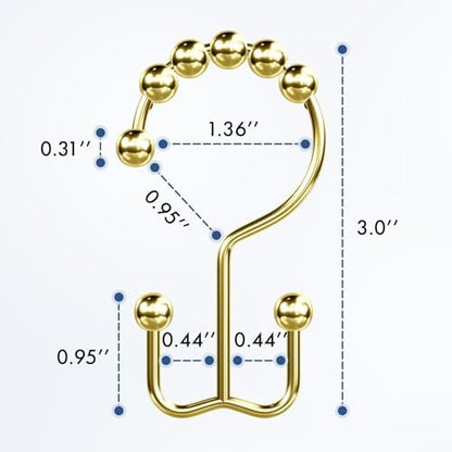 Bathway Shower Curtain Hooks Gold Shower Curtain Rings, 12 Pcs Double Hook Shower Curtain Hooks Rings Rust Shower Curtain Hangers Proof, Metal Shower Hooks for Bathroom Shower Curtain Rod