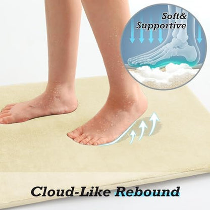 HUXMEYSON Bathroom Rugs Sets 3 Piece, Non-Slip & Quick Dry Bath Mat Set, Ultra Soft Velvet Bath Rugs for Bathroom, Toilet and Shower Floor, Cream Yellow