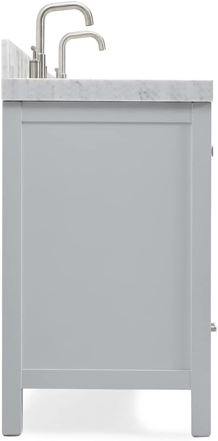 ARIEL Cambridge 60-inch Bathroom Vanity with Sink,Solid Wood, 2-inch Italian Carrara Marble Countertop, Double Rectangular Porcelain Sink, 4 Soft Closing Doors, 6 Dovetail Drawers, Grey