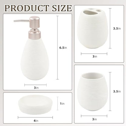 CERBIOR Bathroom Accessories Set,4 PCS Ceramic Bath Accessory,White