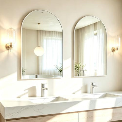 Wall Mounted Mirror, Arched Wall Mirror for Bathroom, 2 Pieces 24"x36" Arch Bathroom Mirror with Metal Frame, White Vanity Mirror Decor for Mantle, Bedroom, Entryway, Living Room