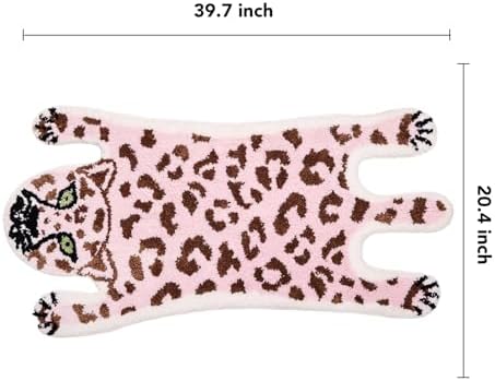 Panstar Cute Pink Leopard Bath Mat for Bathroom, Cute Cartoon Bath Mat Non Slip Animals Shaped Absorbent Bathtub Rug Bathroom Plush Shower Rugs