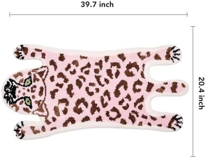 Panstar Cute Pink Leopard Bath Mat for Bathroom, Cute Cartoon Bath Mat Non Slip Animals Shaped Absorbent Bathtub Rug Bathroom Plush Shower Rugs