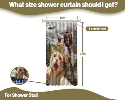 Small Stall Shower Curtain Rv Cat Riding Dinosaur, 36 x 72 Inchs