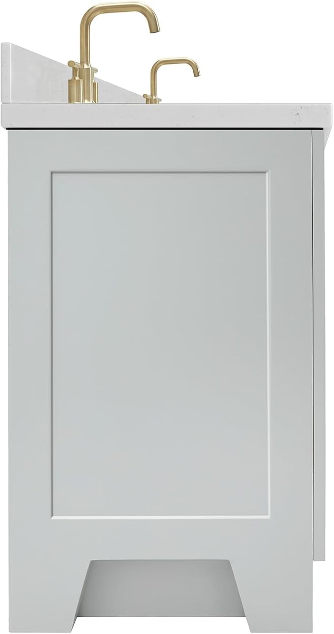ARIEL Taylor 66-inch Bathroom Vanity with Sink,Solid Wood, 1.5-inch Carrara White Quartz Countertop & Backsplash, Double Rectangular Porcelain Sink, 4 Soft Closing Doors, 5 Dovetail Drawers, Grey