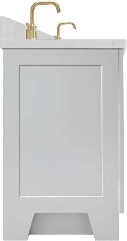 ARIEL Taylor 66-inch Bathroom Vanity with Sink,Solid Wood, 1.5-inch Carrara White Quartz Countertop & Backsplash, Double Rectangular Porcelain Sink, 4 Soft Closing Doors, 5 Dovetail Drawers, Grey