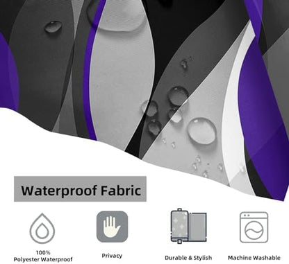 Purple and Grey Shower Curtain for Bathroom Purple and Black Shower Curtain Fabric Modern Abstract Striped Minimalist Bath Curtains Waterproof Shower Curtains Set, Black Gray Purple, 72 x 72 Inch
