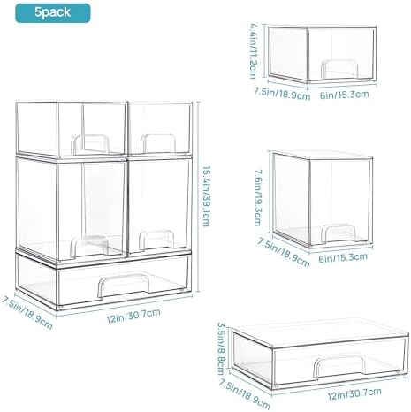 Vtopmart Clear Stackable Storage Drawers Set of 8, Plastic Organizer Bins
