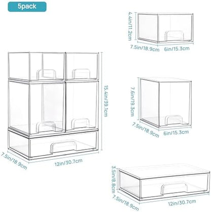 Vtopmart Clear Stackable Storage Drawers Set of 8, Plastic Organizer Bins