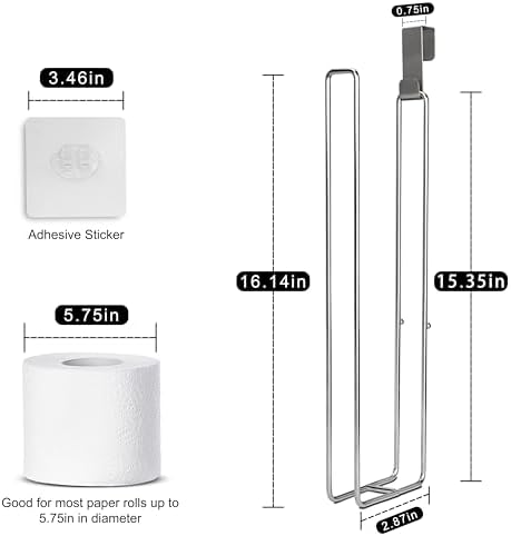Toilet Paper Holder for 4 Rolls Tissue, Over The Tank Toilet Paper Holder, Stainless Steel Rustproof Toilet Paper Storage Wall Mount, fo Bathroom Storage and Organization, Silver, 1 PC