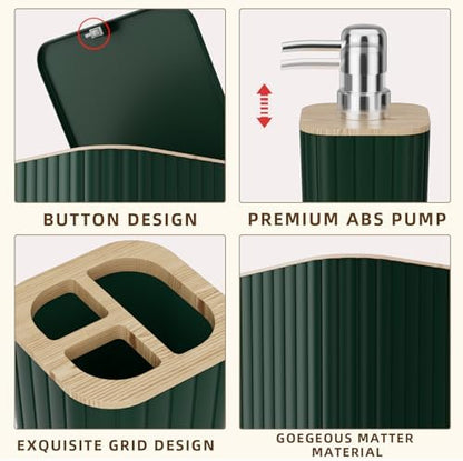 XLHOMO Bathroom Accessories Set - 25PC Green Bathroom Set, Bathroom Set with Shower Curtain and Rugs, Green Shower Curtain Set, Toilet Brush, Bathroom Trash Can