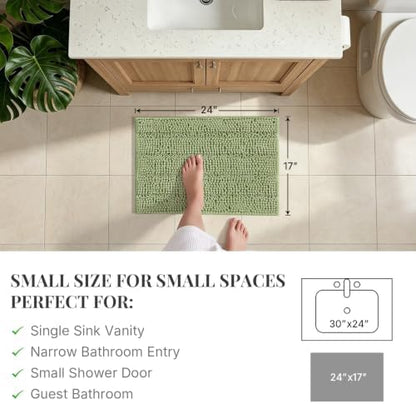 Bcoimo Small Bath Rug Mat,Sage Chenille High Absorbent Bathroom Floor Mats