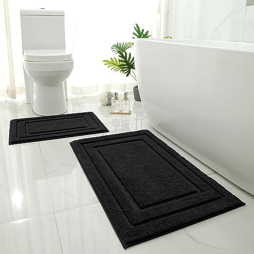 HOMEIDEAS Bathroom Rugs Sets 2 Piece, Super Soft Non Slip Bath Mat Black